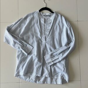 Vince Striped Long-Sleeve Band Collar Shirt - Light Blue size S
